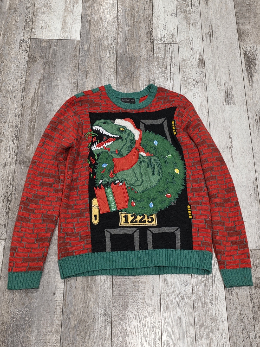 XL T-Rex Christmas Ugly Sweater Unisex Tyrannosaurus Rex Dinosaur Front & Back
